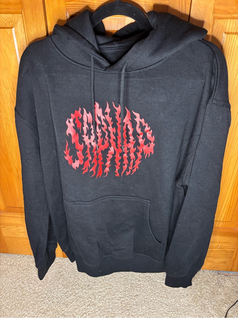Sapnap Black Hoodie Sweatshirt with Red Flame Logo - Men